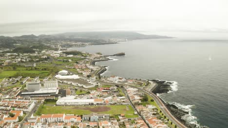 The-town-of-Sao-Roque-in-the-Azores,-aerial-shot