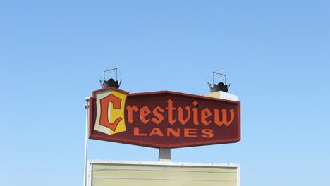 Pan-Down-to-Crestview-Lanes-Abandoned-Bowling-Alley-Sign-and-Marquee