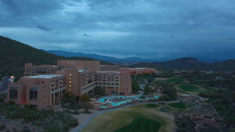Early-Morning-Flight-Around-JW-Marriott-Starr-Pass-Resort-In-Tucson,-Arizona,-USA