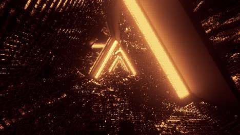 Computerized-motion-graphics-of-immersing-into-golden-reflective-triangular-space-tunnel