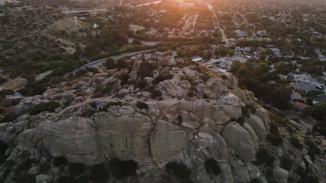 Amazing-aerial-dolly-shot-of-Stoney-Point-Park-in-the-San-Fernando-Valley-in-Los-Angeles,-California-at-sunrise