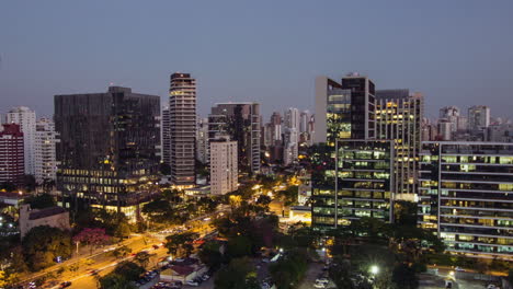 Time-lapse-of-day-to-night,-buildings-lighting-up,-Sao-Paulo,-Brazil
