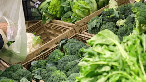 Picking-broccoli-cauliflower-vegetables-at-super-market-grocery-store