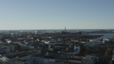 Drone-view-above-city-of-Helsinki-in-sunny-day