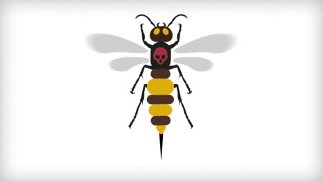 Murder-Hornet-Flying,-Animation-Cartoon,-Looping-Video-on-White-Background