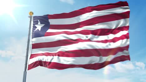 4k-3D-Illustration-Der-Wehenden-Flagge-An-Einem-Mast-Des-Landes-Liberia
