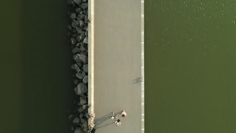 People-walk-on-pier-in-sunny-day