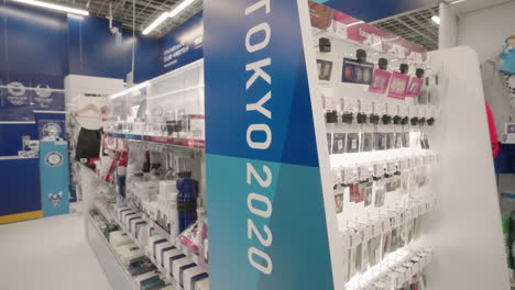 Display-Racks-Inside-The-Official-Tokyo-Olympic-2020-Store-In-Japan---Olympic-Event-Cancelled-Due-To-Coronavirus-Outbreak---tilt-down