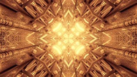 Golden-warm-light-in-an-endless-tunnel-loop-of-complex-machine-like-sturctures