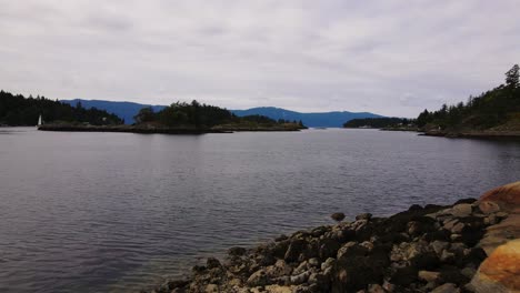 Low-drone-shot-of-Skardon-Islands-in-British-Columbia