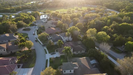 Dusk-aerial-of-Lakewood-Ranch-neighborhoods-and-Adventure-Park,-an-upscale-community-near-Bradenton-and-Sarasota,-Florida