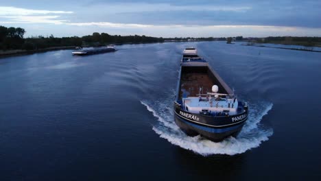 Panerai-II-Vessel-With-Goods-Cruising-At-Calm-Waters-Of-Oude-Maas-River-In-Netherlands