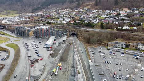 Building-double-tracks-and-tunnel-at-Bergensbanen-railroad-between-Arna-and-Bergen---aerial-over-construction-site