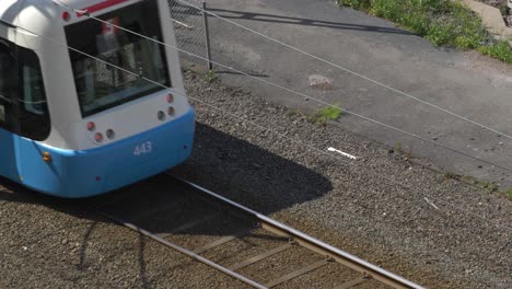 High-Angle-View-Of-Gothenburg-Tram-Going-Past