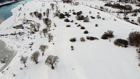 Beautiful-winter-wonderland-in-Lithuania-in-aerial-drone-shot