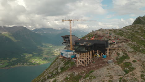 Romsdalsgondolen-Crane-And-Eggen-Restaurant-Overlooking-The-Mountains-And-Fjord-In-Norway