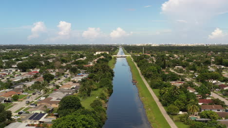 An-aerial-view-of-a-long-canal-on-a-beautiful-day