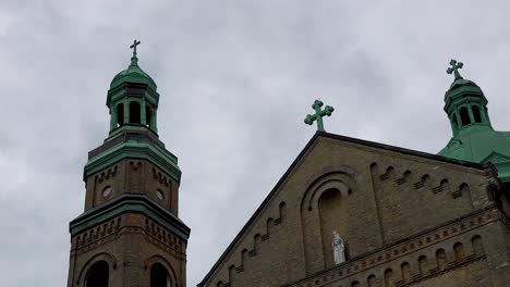 Old-Brick-Catholic-Cathedral-Steeples-Cloud-Timelapse