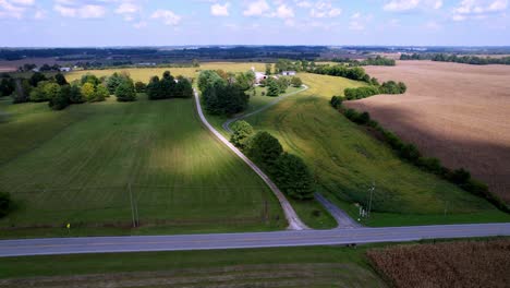 kentucky-farmland,-cornfields,-ponds,-lakes,-farm-country-aerial