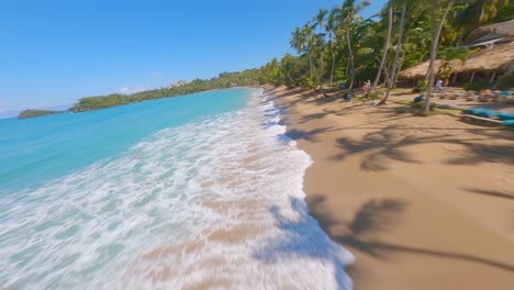 Fast-Moving-Aerial-Shot-of-Relaxing-Beach-Resort-in-Playa-Bonita,-Las-Terrenas,-Dominican-Republic