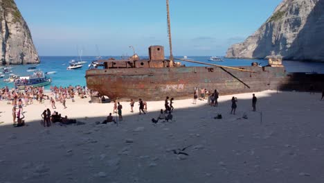 Shipwreck-On-The-Pristine-Beach-Of-Navagio-In-A-Secluded-Greek-Cove-In-Zakynthos-Island,-Greece