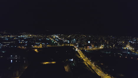 Zagreb-Croatia,-Night-Time-Aerial-Rise-Up-Shot-Of-City-Lights