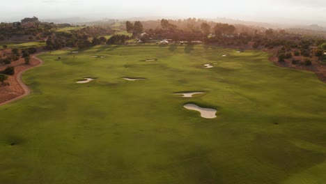 Drone-shot-of-a-golf-course-with-no-people