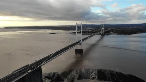 Still-drone-shot-of-the-Severn-Bridge-linking-England-with-Wales-near-to-Bristol,-UK