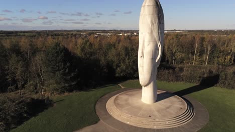 The-Dream-sculpture-Bold-forest-landmark-face-obelisk-statue-aerial-view-St-Helens-push-in-right
