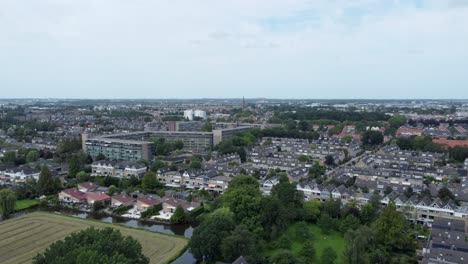 Aerial-shot-of-the-town-of-Sassenheim,-the-Netherlands-and-surrounding-area