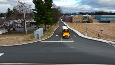 American-school-bus-stop-at-intersection
