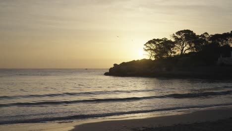Sonnenaufgang-Am-Strand,-Wenn-Die-Wellen-Hereinbrechen