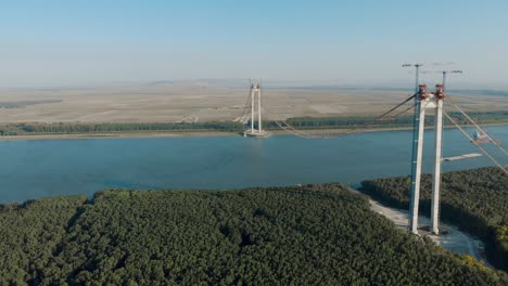 Towers-And-Main-Cables-Of-Braila-Bridge-Under-Construction-Over-Danube-River-In-Romania