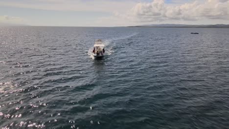 Family-enjoying-dolphin-watching-in-a-fishing-boat