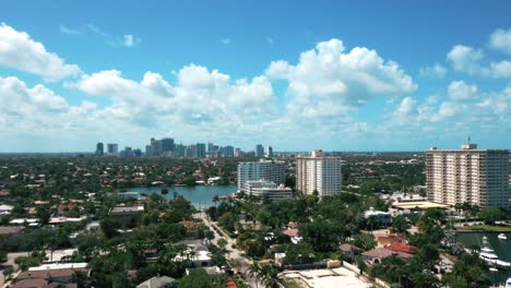High-rise-Apartment-Buildings-And-Town-Around-The-Sunset-Lake-In-Fort-Lauderdale,-Florida,-USA