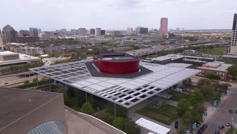 Aerial-view-towards-the-AT-T-performing-arts-center,-in-Dallas,-USA---approaching,-drone-shot