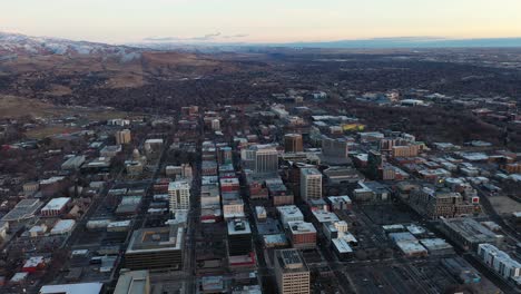 Orbiting-drone-shot-over-Boise,-Idaho-during-a-cold-winter-day