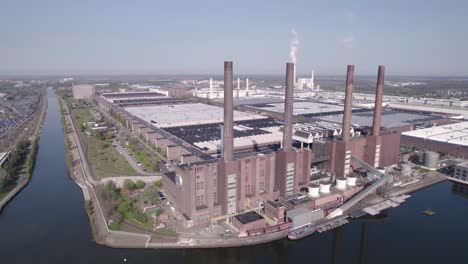 Wolfsburg-Volkswagen-Factory,-Headquarters-of-Volkswagen-Group,-Aerial-View