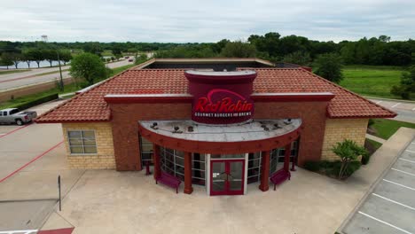 Aerial-footage-of-Red-Robins-Gourmet-Burgers-and-Brews-restaurant-located-at-5731-Long-Prairie-Rd,-Flower-Mound,-TX-75028