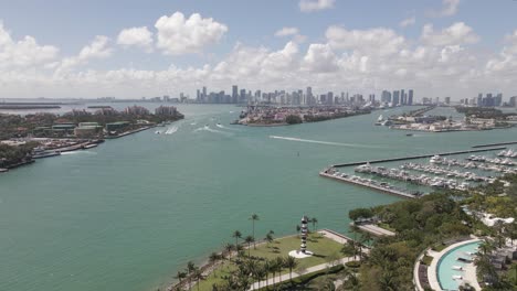 South-Pointe-aerial-flight-toward-Dodge-Island-and-Miami-city-beyond