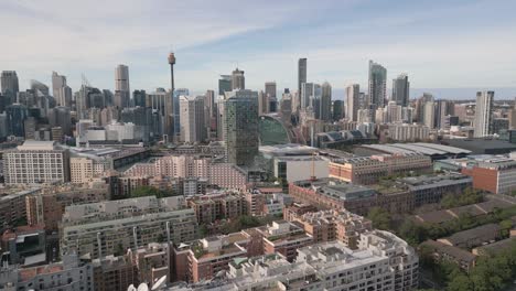 Sydney-city,-aerial-bird-eye-view-over-CBD
