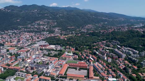 City-of-Como,-Italy,-aerial-view-of-red-roofs-in-downtown-area