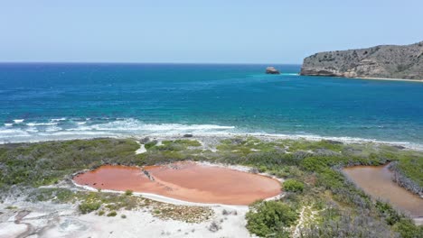 Isla-Cabra-coast-with-pink-lagoon-and-Montecristi-headland-in-background,-Dominican-Republic