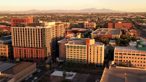 Tucson-Arizona-Marriott-University-Park,-drone-view-at-sunset