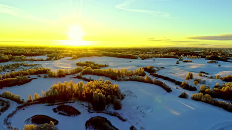 Scenic-Golden-Sunlight-Illuminates-At-Winter-Countryside