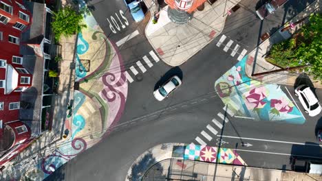 Colorful-crosswalks-with-street-mural-in-urban-city