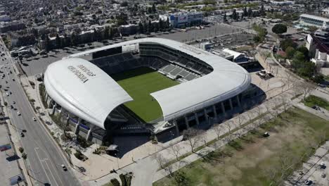 Drone-shot-orbiting-Los-Angeles-Football-Club-stadium-in-California