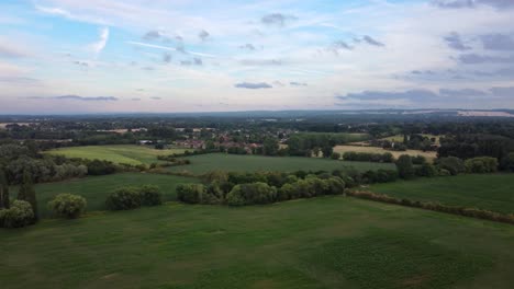 Hermosa-Toma-De-Drones-Panorámica-A-La-Izquierda-A-Través-De-La-Naturaleza-En-Surrey,-Inglaterra