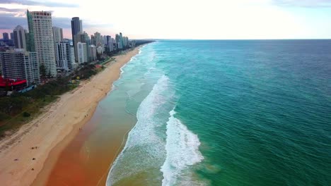 Idyllic-Seascape-At-Surfers-Paradise-On-Gold-Coast,-Queensland,-Australia---aerial-drone-shot
