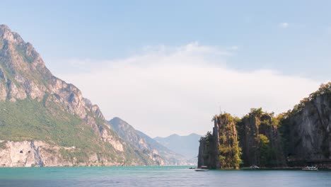 Timelapse-of-mountains-and-lake-iseo-from-Riva-di-Solto,-Baia-dal-Bogn,Bergamo,Italy